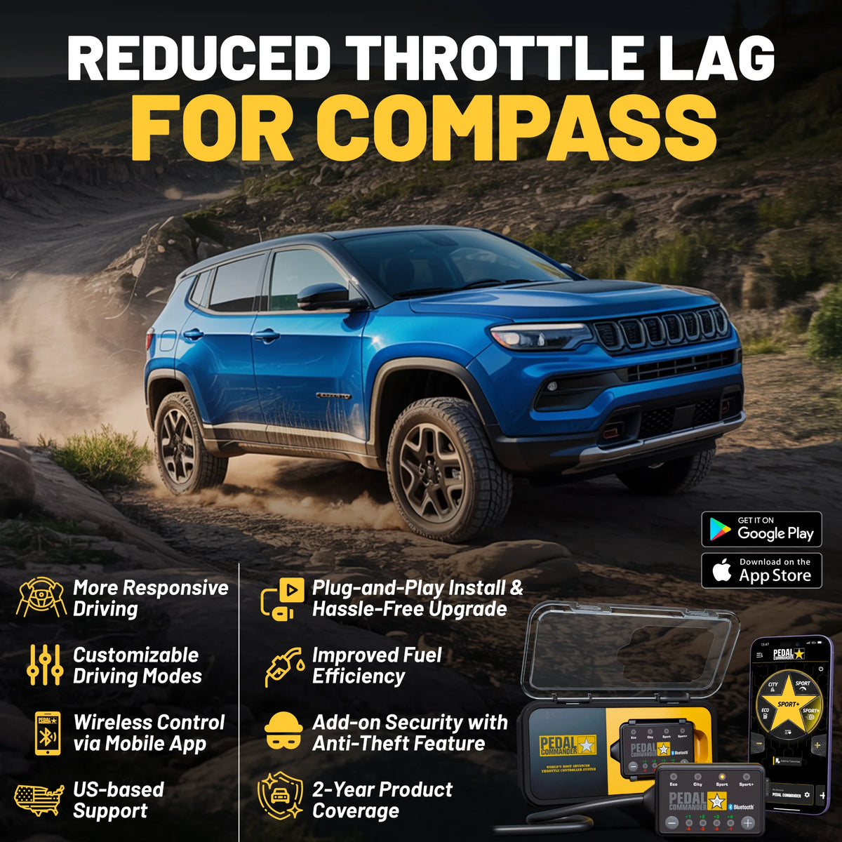 Commander Compass وحدة تحكم استجابة دواسة الوقود Pedal Commander® لسيارة Jeep Compass